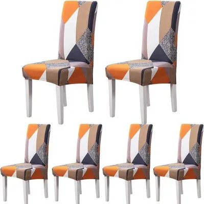 Image de Housses stretch Unyqoos® (lot de 6) – housses de chaise élastiques en 92 % polyester et 8 % Élasthanne, lavables, adaptées aux dossiers de 46 à 55 cm et aux assises de 38 à 49 cm, idéales pour les mariages et les banquets