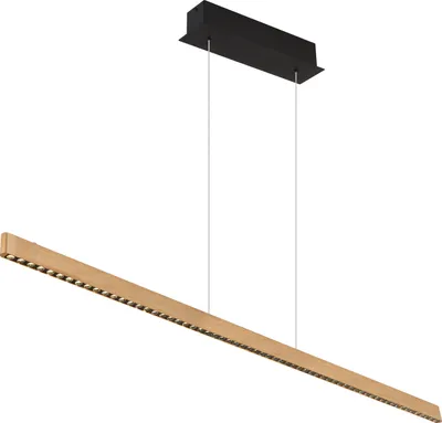Produktbild von Globo Lighting Hängeleuchte Metall schwarz matt, Aluminium kupferfarben gebürstet, Kabel PVC transparent, Touch Ein/Aus, stufenloser Touchdimmer, Memoryfunktion, Höhenverstellbar, mit Soft-Lift Höhenverstellung, LxBxH: 1200x90x1200mm, inkl. LED 43W 230V, 525-5250lm Source, 387-3870lm Output, 4000K