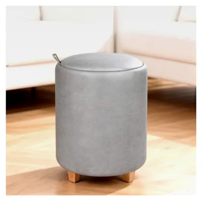 Produktbild von Sitzhocker mit Stauraum, Fußhocker mit Aufbewahrungsbox, Schminkhocker, Couchtisch, Hocker mit Holzbeinen, für Wohnzimmer, Schlafzimmer, Eingangsbereich, φ37 x 45 cm, Hellgrau