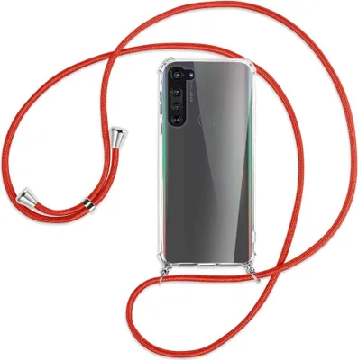 Produktbild von Handykette Backcover-Schutzhülle mit Band (Metall silberfarben) für Motorola Edge - rot