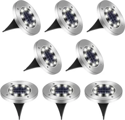 Obrázek produktu pro Sada podlahových svítidel, 8 LED, solární, IP65, vodotěsná, studená bílá
