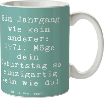 Produktbild von Mr. & Mrs. Panda Becher Spruch 1971 Geburtstag - Meeresbrise - Geschenk, Geburtstagsgeschenk, Keramikbecher, kaffeebecher keramik, Pott, Geburtstagsfeier, Alter, Tasse