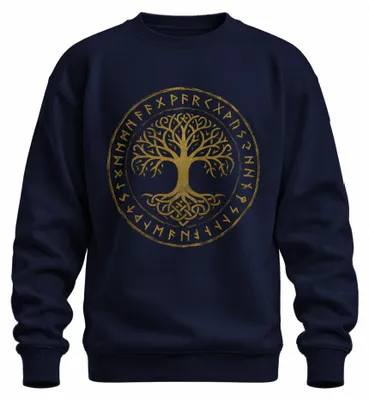 Obrázok produktu pre Yggdrasil Strom života Keltské severské runy Mystika Viking Uni mikina, námorná farba, S