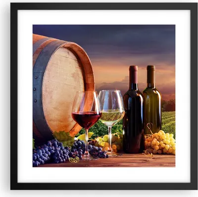 Produktbild von Gerahmtes Poster - Schwarzer Rahmen - Wein Weinberg Sommer - 40x40 cm - Wand Bild - Wanddeko - Wandbilder - Kunstposter - Wandposter - Bilderrahmen - Bilder - Kunstdruck - Wandbild - P2BAC40x40-4125