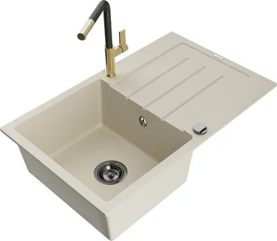 Produktbild von Mexen Bruno 1 Becken-Granitspüle mit Abtropffläche und Mischbatterie Flora, Beige - 6513-69-670401-57-B