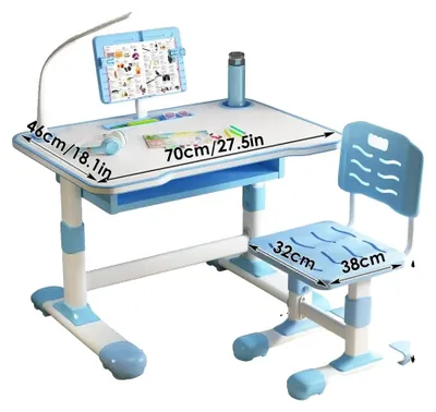 Immagine prodotto di Set sedia da scrivania per bambini, regolabile in altezza, leggio inclinabile, blu