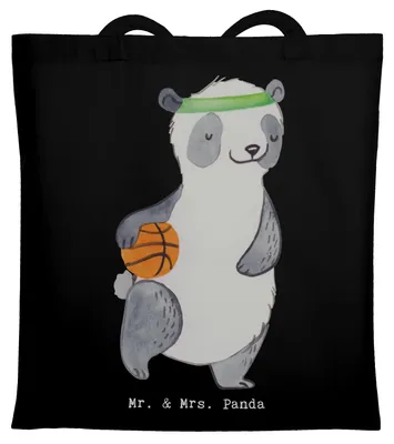Produktbild von Mr. & Mrs. Panda Tote Bag Panda Basketball - Schwarz - Geschenk, Beutel, Jutebeutel, stofftasche baumwolle, Tragetasche, Basketballplatz, Uni Tasche, Verband, Verein