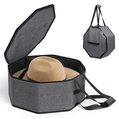 Produktbild von Hutschachtel,Hut Aufbewahrungsbox,für den Schrank mit Griffen,43*18cm,Reisetauglich, Unisex,Hellgrau