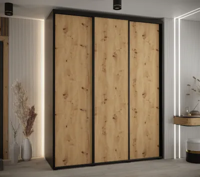 Produktbild von Kleiderschrank YVONA 1 - 190/60 cm, schwarz / Eiche handwerklich / schwarz