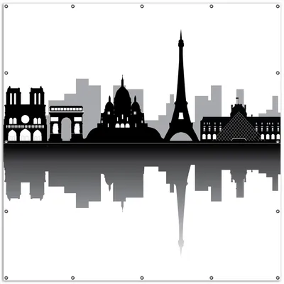 Produktbild von Wallario XXL Outdoor-Poster für Garten oder Balkon, Motiv Silhouetten Pariser Sehenswürdigkeiten, in ca. 200 x 200 cm