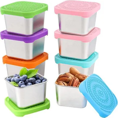 Produktbild von 8er Metallischer Behälter mit Deckel - 180ml Snackbox - Rostfreier Container mit Deckel - Mini Behälter - Snackbox - Yoghurtbecher für unterwegs - kleine Lunchbox - Metallische Dose