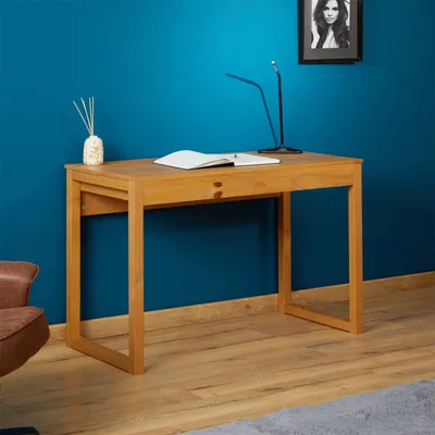 Produktbild von Schreibtisch NOAH mit 2 Schubladen aus Massivholz in Eiche farben. Robuste Computertische, möbel für arbeitszimmer, Arbeitstisch mit Stauraum, büromöbel