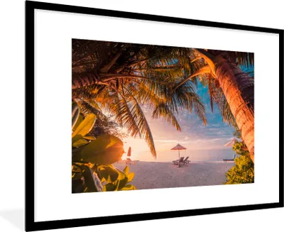 Produktbild von MuchoWow® MuchoWow® Gerahmtes Poster Strand - Palme - Meer 90x60 cm - Poster mit zchwarzem Bilderrahmen - Wanddekoration - Fotos