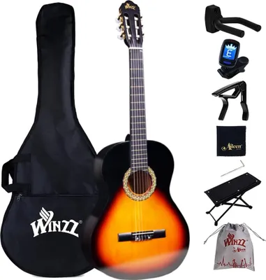 Produktbild von Konzertgitarre 4/4 Anfänger Set - 39 Zoll Klassische Gitarre Kit mit Nylonsaiten für Erwachsene, Kinder ab 11+ Jahre, Sunburst