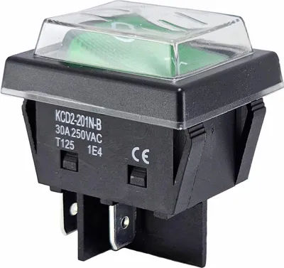 Zdjęcie produktu dla Przełącznik kołyskowy zielony 30 A 250 V~ z wodoodporną osłoną, 4-pinowy podświetlany