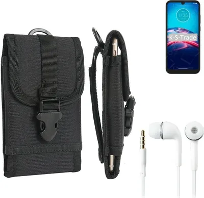Produktbild von K-S-Trade Holster Schutz Hülle kompatibel mit Motorola Moto E6S 2020 Gürteltasche Handy Hülle Tasche outdoor Seitentasche schwarz 1x + Kopfhörer