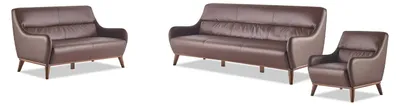 Produktbild von Komplett Sofa-Set 3-Sitzer 2-Sitzer Sessel Braun Klassisch Couch Leder