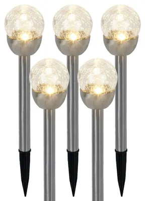 Produktbild von 5x LED Steckleuchte, Solar, Boden, Edelstahl, Glas, Silber, Warmweiß