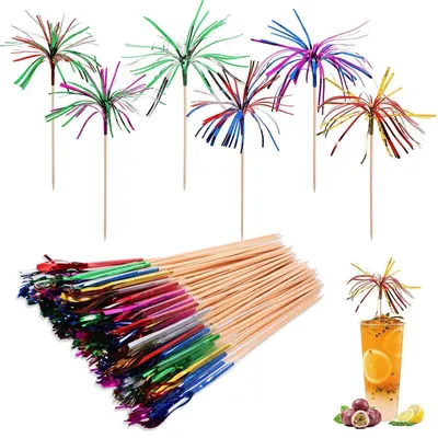 Immagine prodotto di Spiedini per cocktail, effetto fuoco, 100 pezzi, multicolore, 22 cm, legno, rivestiti in plastica