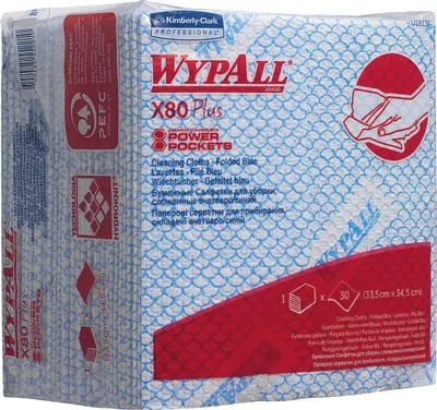 Produktbild von Wischtuch Wypall X80 19139 L350xB340ca.mm 1-lagig,viertelgefaltet blau 8 Btl.x 3