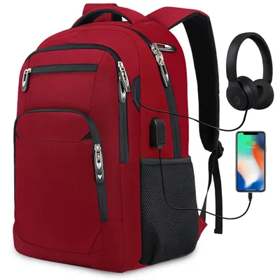 Produktbild von OKWISH Laptop Rucksack 17,3'' Business Rucksack Schulrucksack Großer Tragbar Taschen Reise Backpack Daypack Mit USB und Taschen für Herren Rot