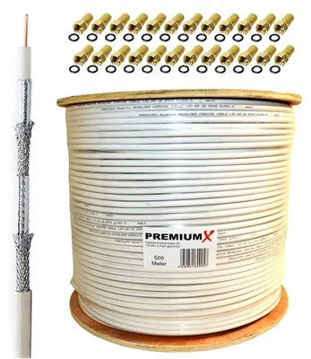 Produktbild von PremiumX 500m BASIC Koaxialkabel 135dB 4-fach SAT Koax Kabel 24x F-Stecker