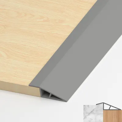 Produktbild von PVC-Fußleistenübergangsprofil, selbstklebend, Fußleistenübergangsprofil für Bodenhöhenanpassung, Abdeckstreifen für Parkettböden und Lamellen (Grau-Holz, 10-15 mm, 2 m)
