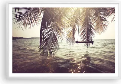 Produktbild von Gerahmtes Poster - Weißer Rahmen - Meer Palme Wasser - 91,5x61 cm - Wand Bild - Wanddeko - Wandbilder - Kunstposter - Wandposter - Bilderrahmen - Bilder - Kunstdruck - Wandbild - P2WAA91x61-3634