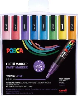 Obrázek produktu pro Akrylový popisovač "Posca PC-3ML", 8 třpytivých barev, sada, 0,9-1,3 mm, UNI 2UPC3MLCSKL