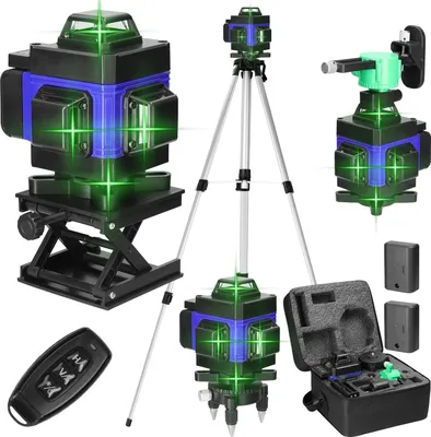 A collection of laser leveling tools and accessories displayed against a white background.