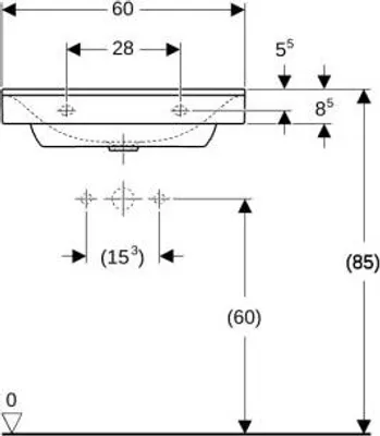 Produktbild von Geberit Waschtisch XENO² 600 x 480 mm, mit Hahnloch, ohne Überlauf weiß