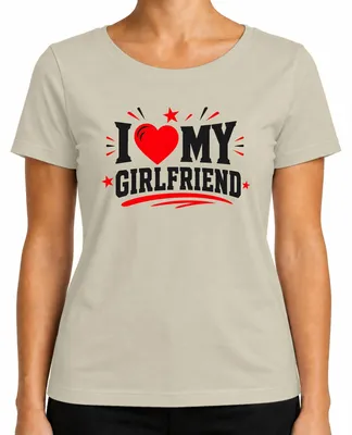 Imagen del producto de Camiseta para mujer con el texto: "Amo a mi novia", "Herz Sterne", "Día de San Valentín", "Sarcasmo". Talla: M