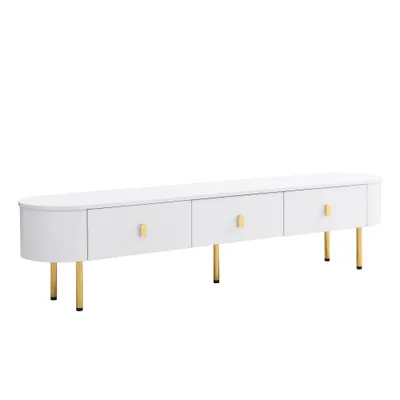 Produktbild von okwish TV-Schrank TV-Lowboard mitmit Schubladen, goldenen Griffen und Beinen, geschwungenen Ecken, 174*35*41 cm, Fernsehtisch Wohnzimmerschränke für Wohnzimmer, weiß