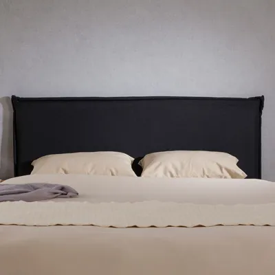 Produktbild von Kopfteil VINCEL mit Holzbeinen 160 cm in Schwarz – Hochwertiger Stoffbezug für Doppelbetten, elegante Optik, massives Holzgestell