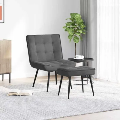 Image de Fauteuil relax en velours, gris foncé, avec repose-pieds
