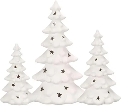 Productafbeelding van LED-dennenbomen porselein - Set van 3 - Diverse maten - Timer - Kerstverlichting