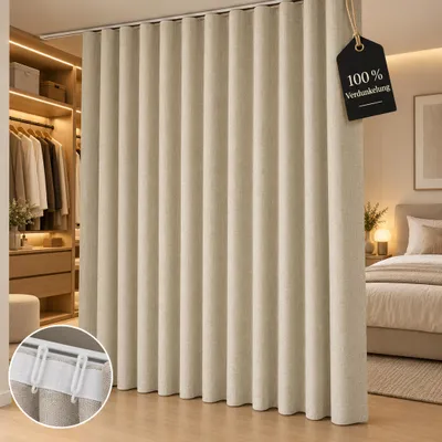 Produktbild von Extra großer Raumteiler Vorhang mit schienen Haken, Khaki 100% Verdunkelung Blickdicht Trennvorhänge für Schlafzimmer Wohnzimmer, B 254 x H 244 cm