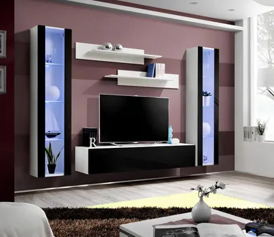 Produktbild von Wohnwand Luxus Set 5tlg. Wohnzimmer rtv Hänge Vitrine Moderne TV-Ständer Schwarz