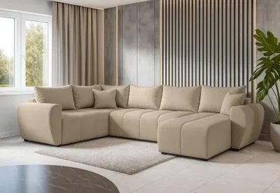 Image de AX LIVING Malatya U XL Salon Canapé d'angle en forme de U XXL Marron clair G