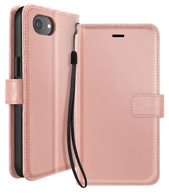 Produktbild von Mayaxess, Klapphülle für iPhone 16e mit Handschlaufe und Standfunktion, Roségold