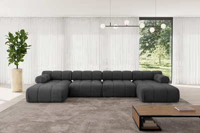 Produktbild von ALTDECOR Modulares Sofa Ecksofa in U-Form - Tesso-U2 - 380x160x70 cm Schwarz Corner modular Sofa Eckcouch Couch Wohnlandschaft Cauchsofa Polstersofa