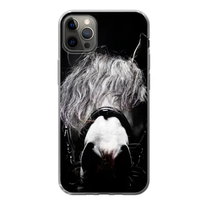 Produktbild von MuchoWow® Handyhülle Schutzhülle Hülle für iPhone 12 Pro Max Pferd - Porträt - Schwarz - Weiß Silikon Softcase Handy Hülle - Hartschale