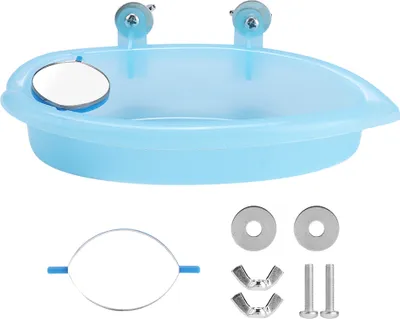Obrázek produktu pro Süße Wellensittich Badewanne, Vogelbad Box mit Spiegel, Vogelkäfig Spielzeug Zubehör, Blau