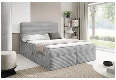 Produktbild von MEBLINI Boxspringbett mit Bettkasten - 200x220 - H3/Grau Cordstoff - TALIA - Gepolstert Doppelbett mit Matratze und Topper - Polsterbett mit Stauraum - Bett mit Kopfteil - Stauraumbett