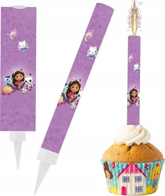 Imagen del producto de Vela para pastel con forma de fuente, diseño "Casa de gatos Gabi", ideal para fiestas de cumpleaños temáticas, 18 cm