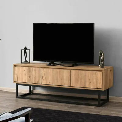 Image de Ignazia - Meuble TV, 140x40x50h cm Chêne Brun, 3 Tiroirs