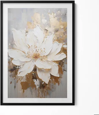 Produktbild von Zarte gemalte Blume– Wandbild mit Rahmen – Gerahmtes Bild  – Wanddekoration – 70x100 cm –  Schwarz Rahmen