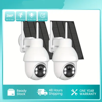 Image de Caméra de surveillance - Caméra solaire - Caméra avec vision nocturne - Caméra à 360° - HD 3MP - Alimentation solaire et USB