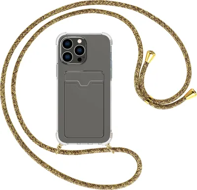 Produktbild von Handykette Backcover-Schutzhülle mit Band (Metall goldfarben) für Apple iPhone 15 Pro Max - braun+beige