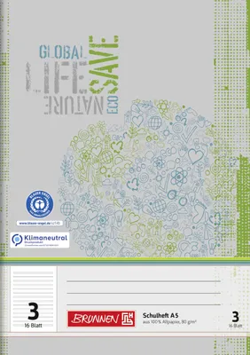 Produktbild von BRUNNEN Schulheft A5 Lineatur 3 mit Rand 16 Blatt Recyclingpapier